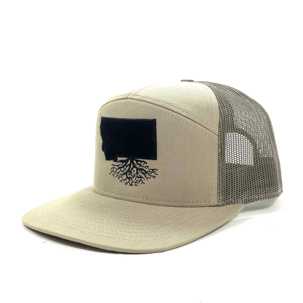 7 Panel Flatbill Hat Hook/Loop | Montana Roots Apparel | Fly Fishing Heather/Black Hook & Loop - Fish